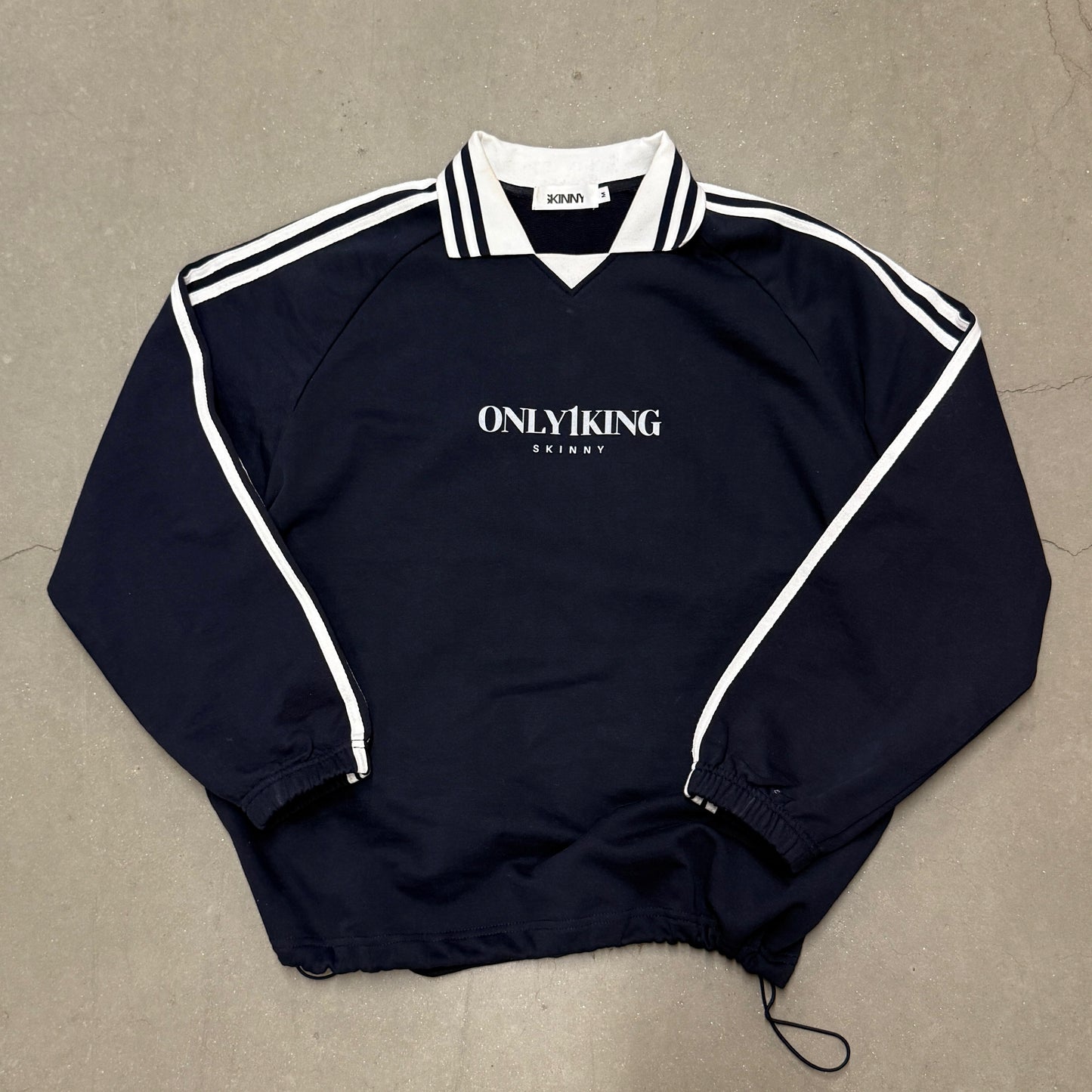 Contrast Striped Lapel Collar Sweatshirt
