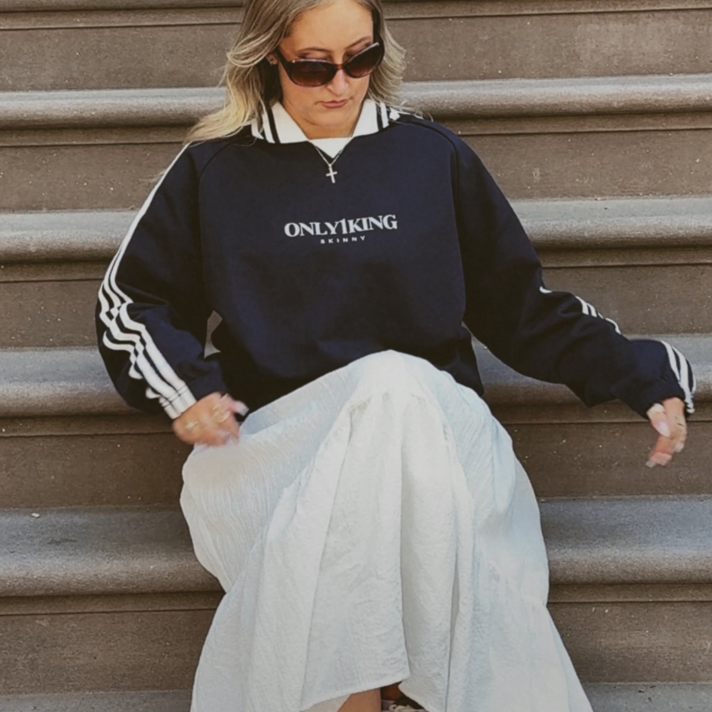 Contrast Striped Lapel Collar Sweatshirt
