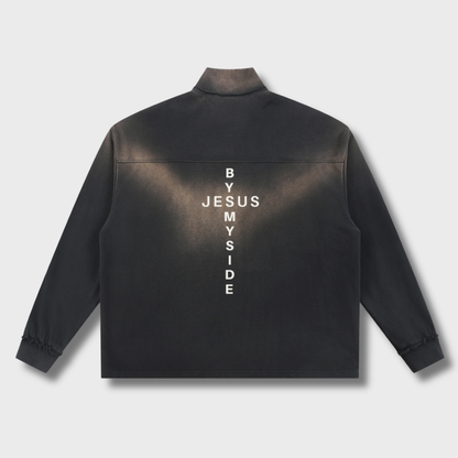 Sun Fade Raw Edge Quarter-Zip Sweatshirt