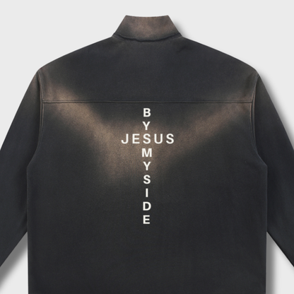 Sun Fade Raw Edge Quarter-Zip Sweatshirt