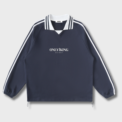 Contrast Striped Lapel Collar Sweatshirt