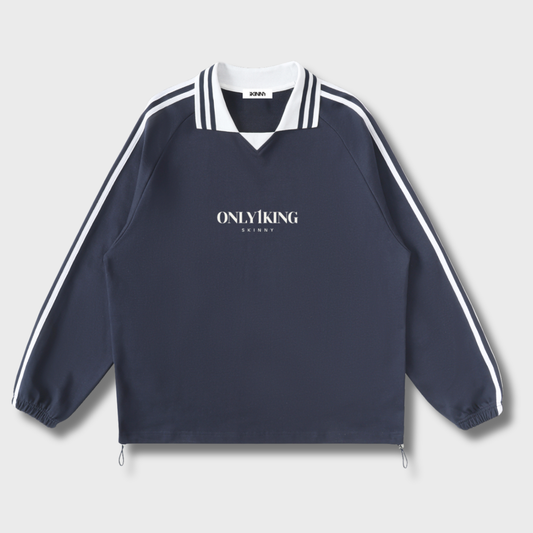 Contrast Striped Lapel Collar Sweatshirt