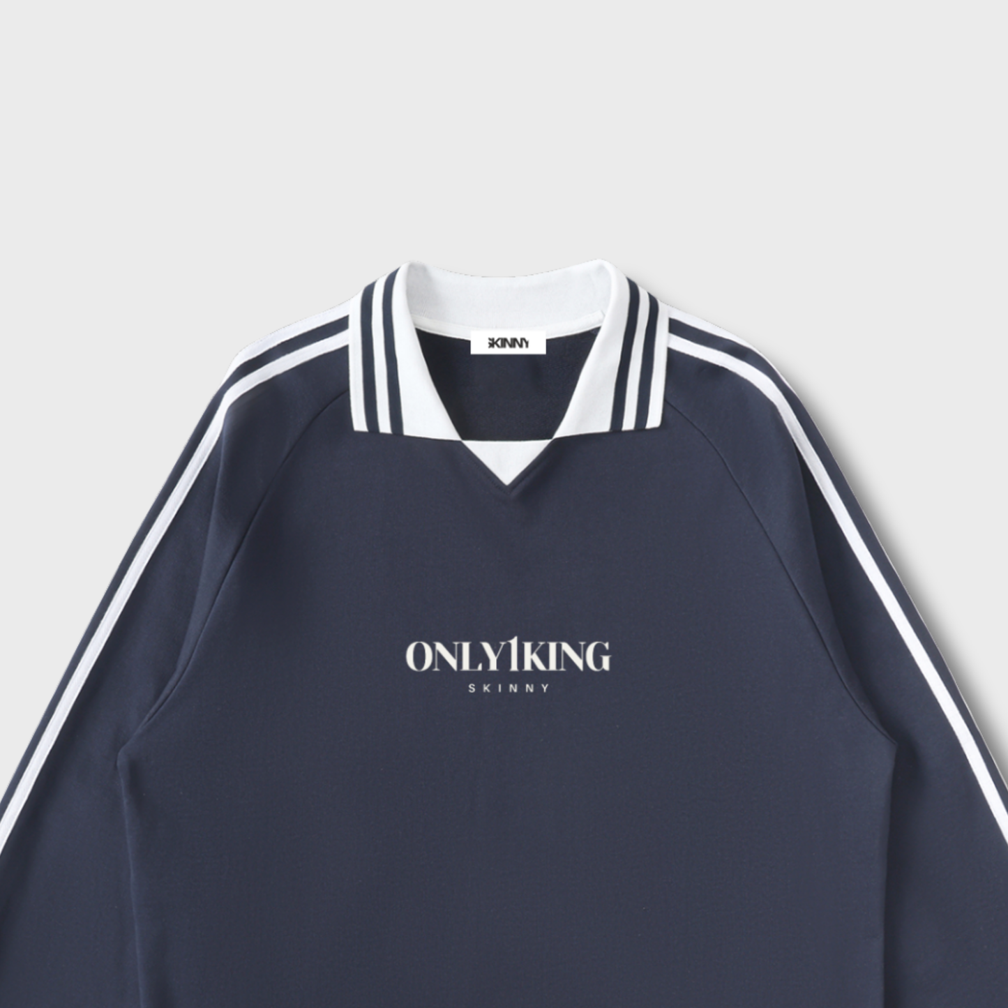 Contrast Striped Lapel Collar Sweatshirt