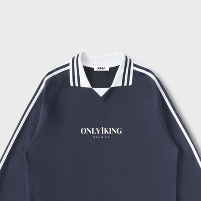 Contrast Striped Lapel Collar Sweatshirt