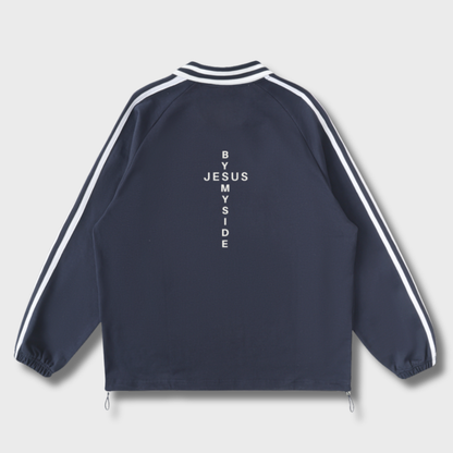 Contrast Striped Lapel Collar Sweatshirt