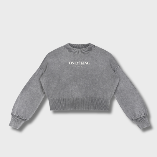 Mineral Wash Balloon Sleeve Cropped Sweater