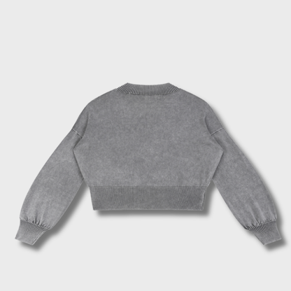 Mineral Wash Balloon Sleeve Cropped Sweater